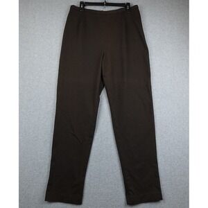 Lands End Women Brown Straight Leg Pants Elastic Waist Casual Career Size 12